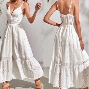 Simplee Apparel White Eyelet Tiered Maxi Skirt
